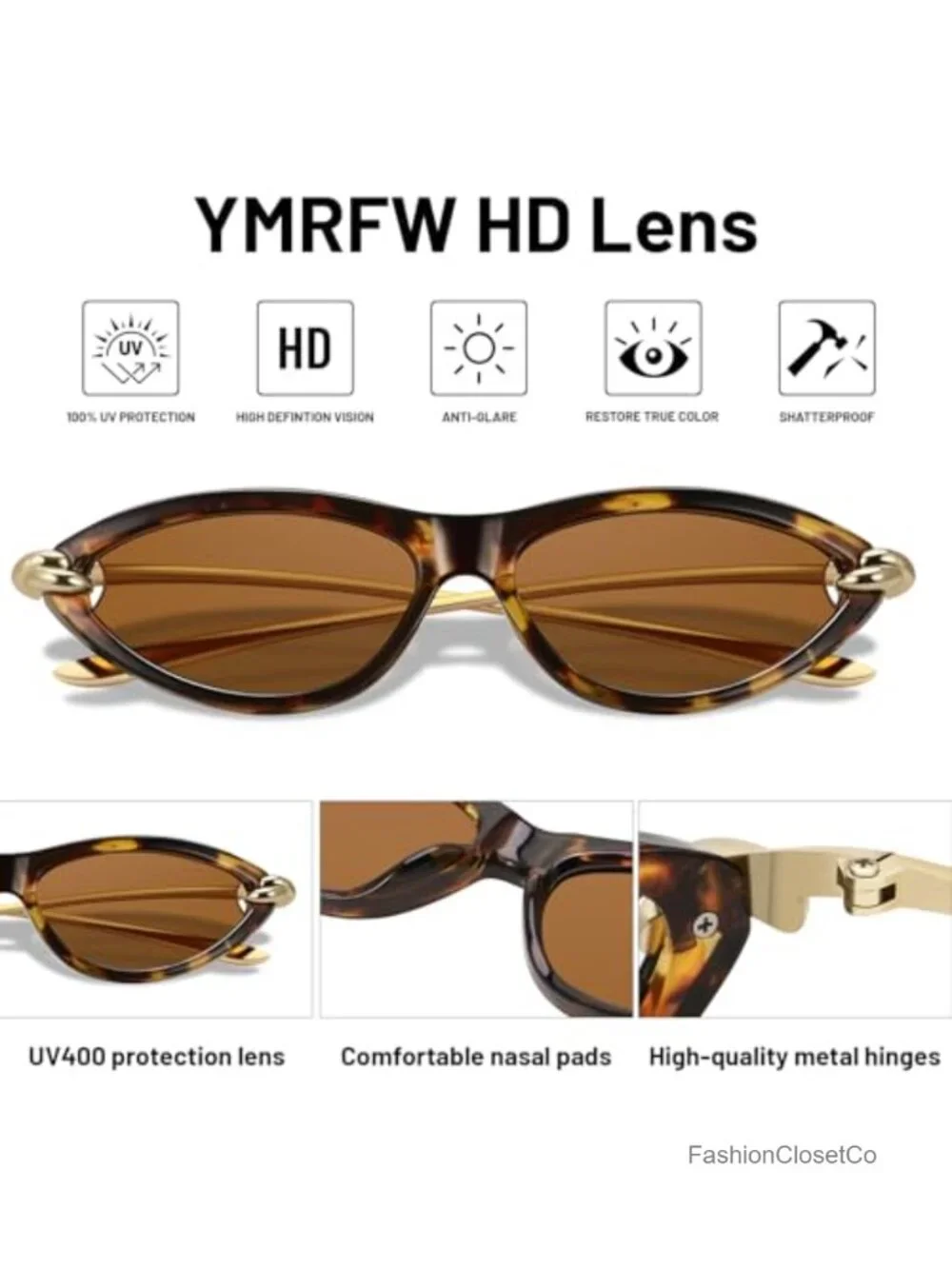 Retro Oval Cat Eye Sunglasses Metal Temples UV400 Protection